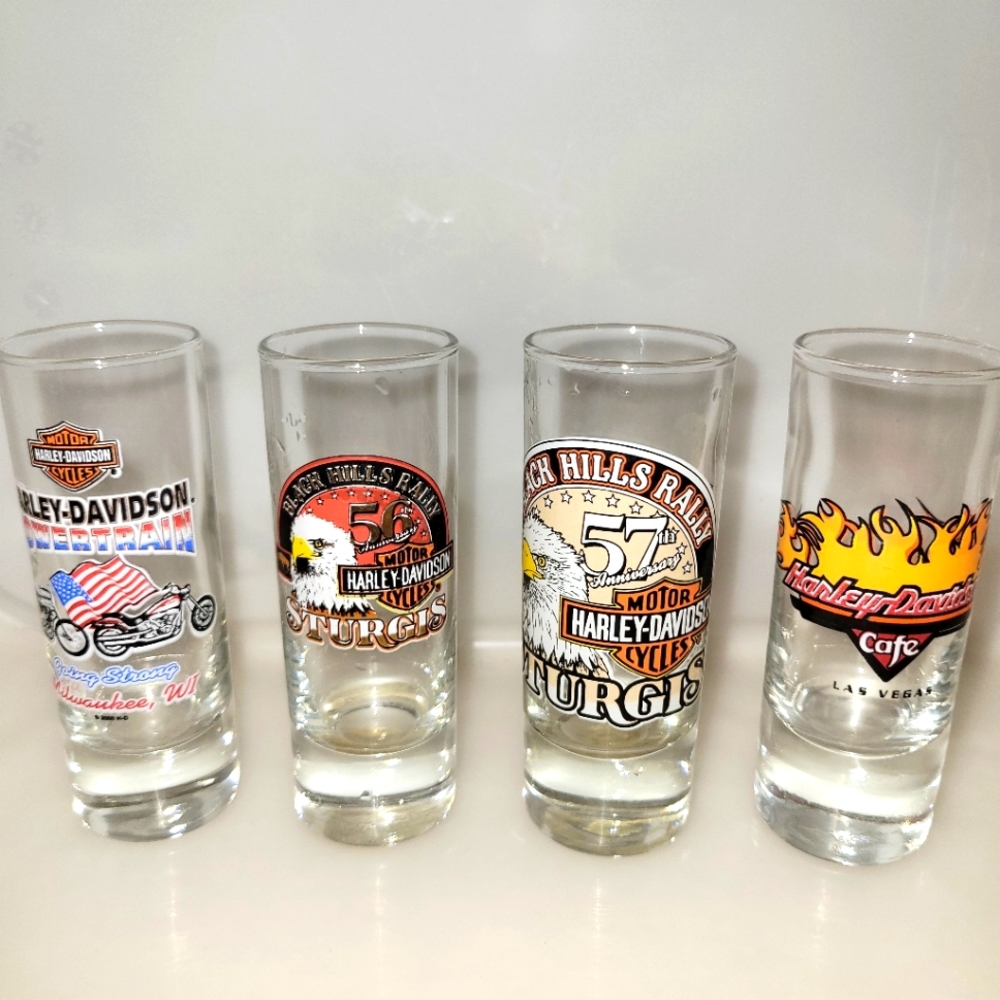 4 Harley Davidson Shooter Glasses - Sturgis, Harley Cafe